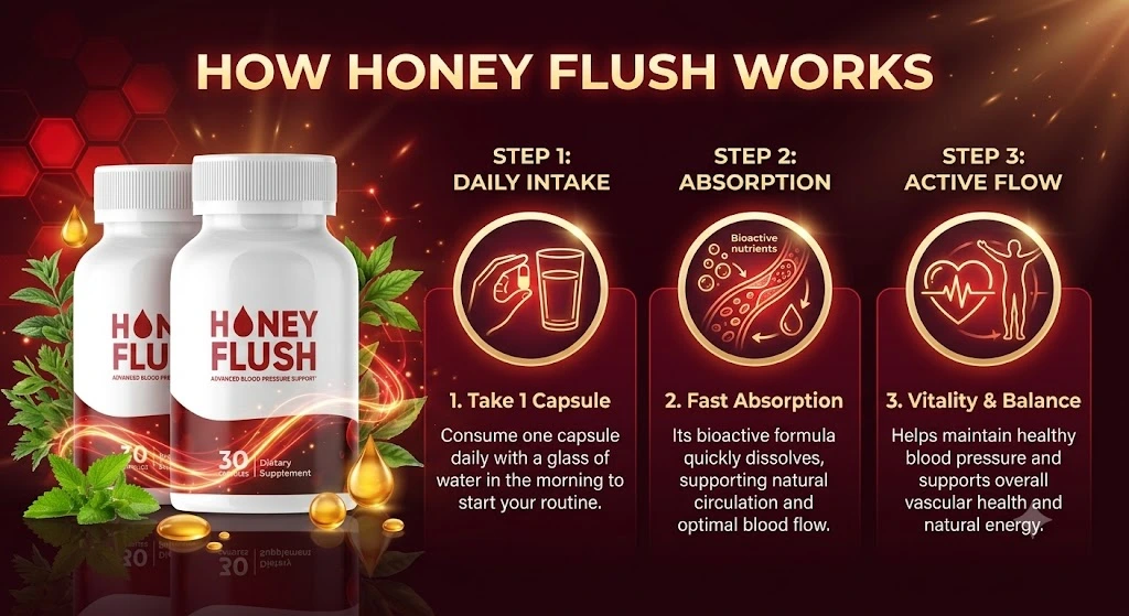 How HoneyFlush works — take one capsule, fast absorption, active flow for healthy blood pressure and circulation